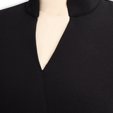 Nora | Verfeinertes Schwarzes Kleid mit Gürtel und Mandarin-Kragen