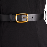 Nora | Verfeinertes Schwarzes Kleid mit Gürtel und Mandarin-Kragen